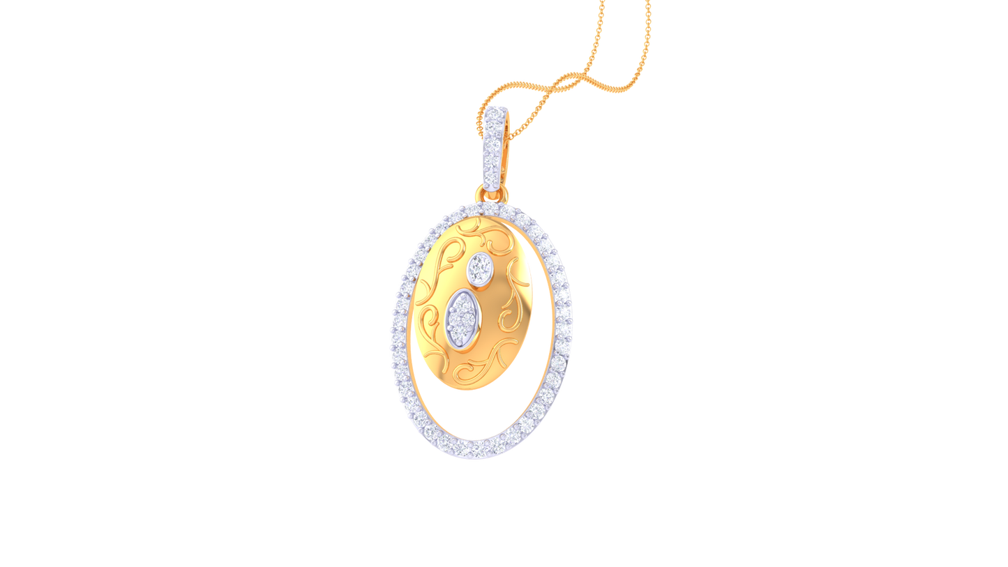 Heritage Scroll Pendant In Yello Gold -  0.50 Ct  Brilliant Diamonds Halo