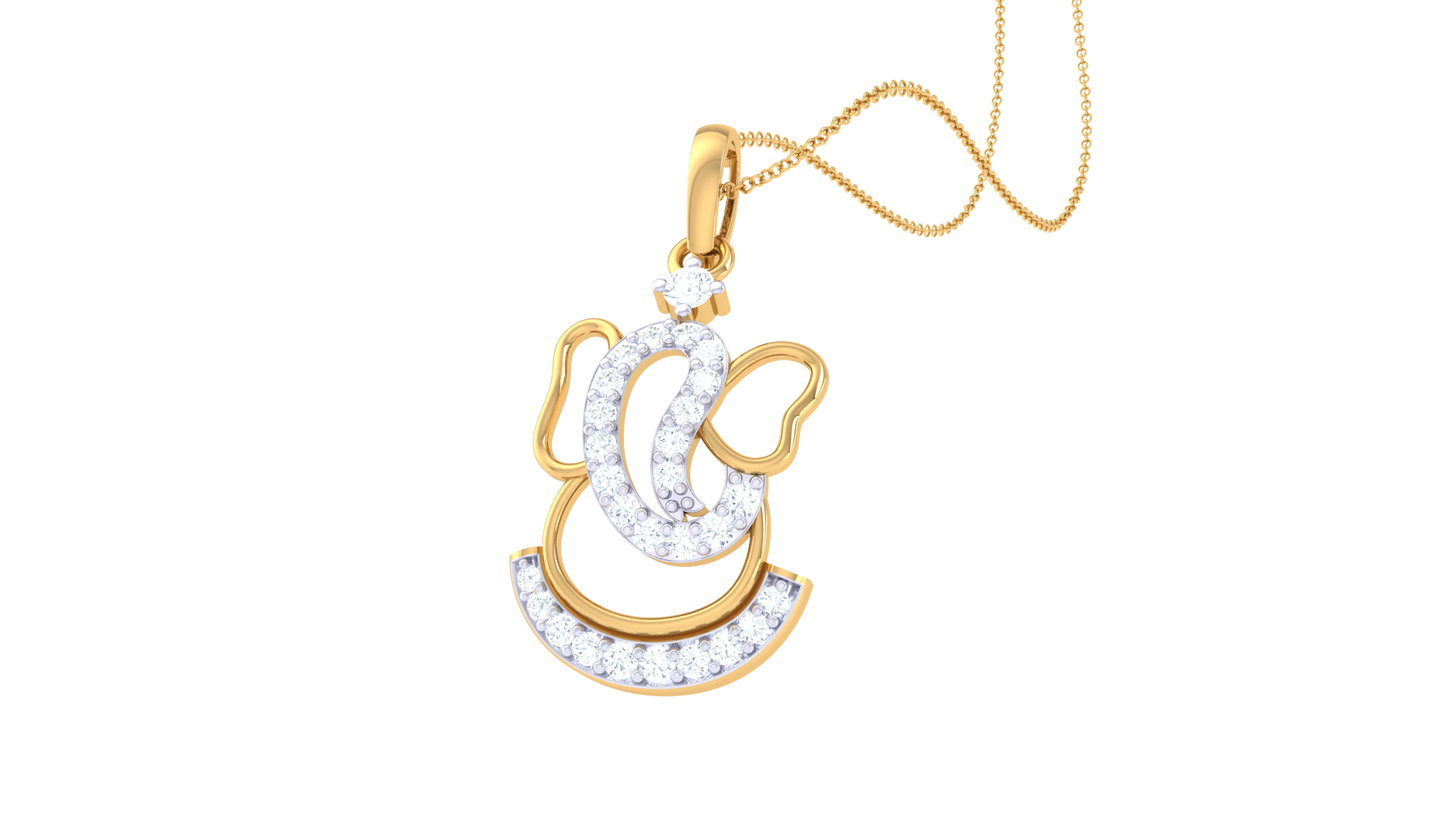 Divine Ganesha Pendant In Gold - 0.15 Ct Diamond Accents