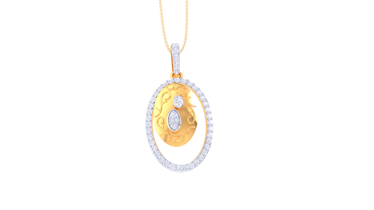 Heritage Scroll Pendant In Yello Gold -  0.50 Ct  Brilliant Diamonds Halo