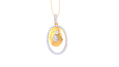 Heritage Scroll Pendant In Yello Gold -  0.50 Ct  Brilliant Diamonds Halo