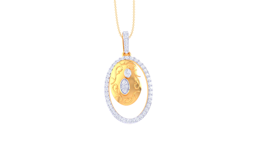 Heritage Scroll Pendant In Yello Gold -  0.50 Ct  Brilliant Diamonds Halo