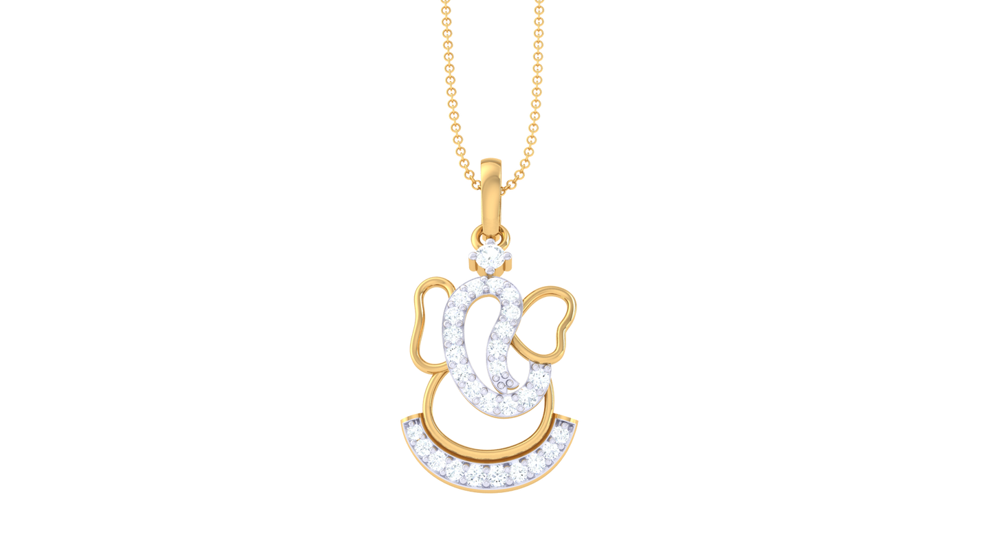 Divine Ganesha Pendant In Gold - 0.15 Ct Diamond Accents