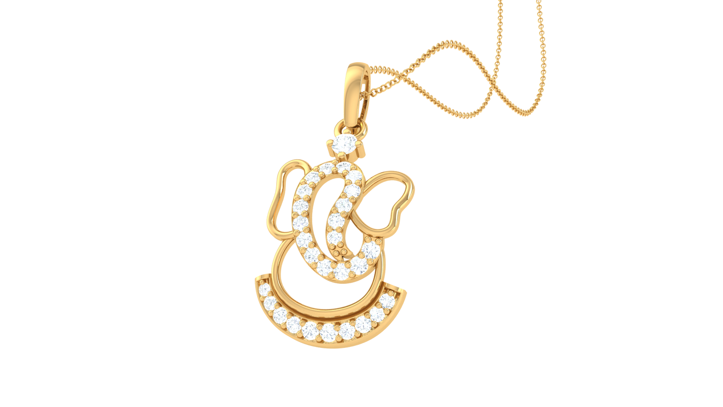 Divine Ganesha Pendant In Gold - 0.15 Ct Diamond Accents