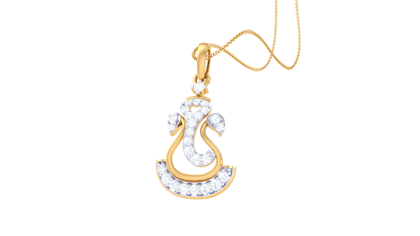 Radiant Ganesha Pendant In Gold - 0.17 Ct Dazzling Diamond Embellishments