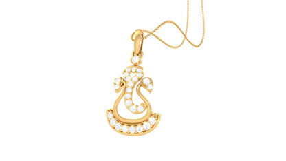 Radiant Ganesha Pendant In Gold - 0.17 Ct Dazzling Diamond Embellishments