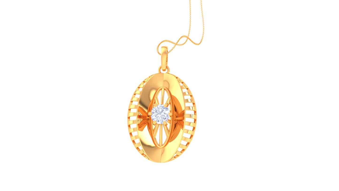 Art Deco Oval Pendant In Gold - 0.59 Ct Brilliant Cut Diamond