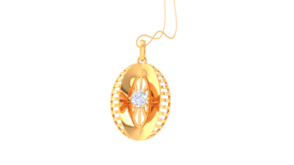 Art Deco Oval Pendant In Gold - 0.59 Ct Brilliant Cut Diamond