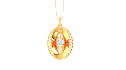 Art Deco Oval Pendant In Gold - 0.59 Ct Brilliant Cut Diamond