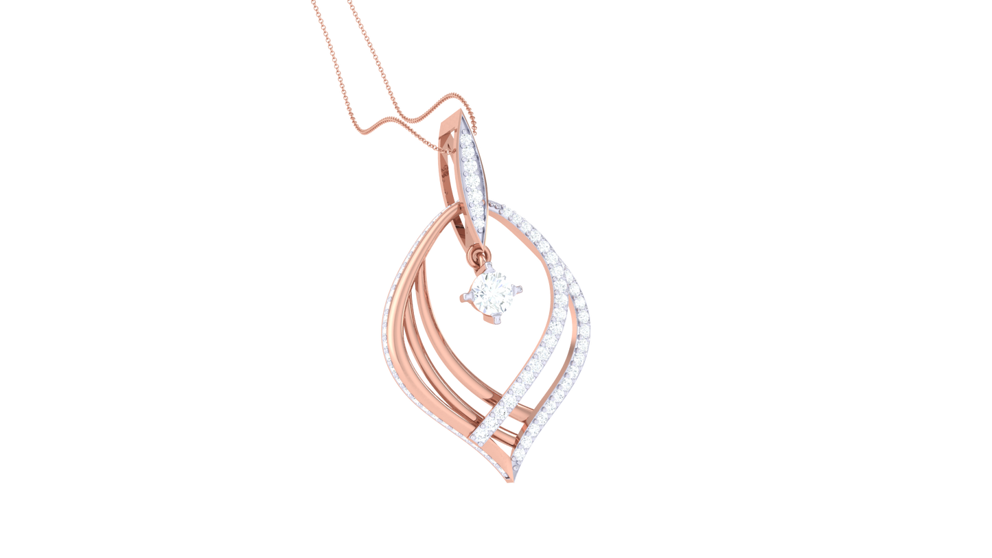 Elegant Leaf Motif Gold Pendant – 0.70 Ct Brilliant Diamonds