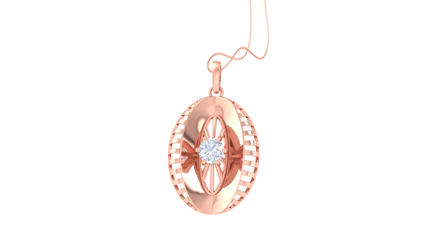 Art Deco Oval Pendant In Gold - 0.59 Ct Brilliant Cut Diamond
