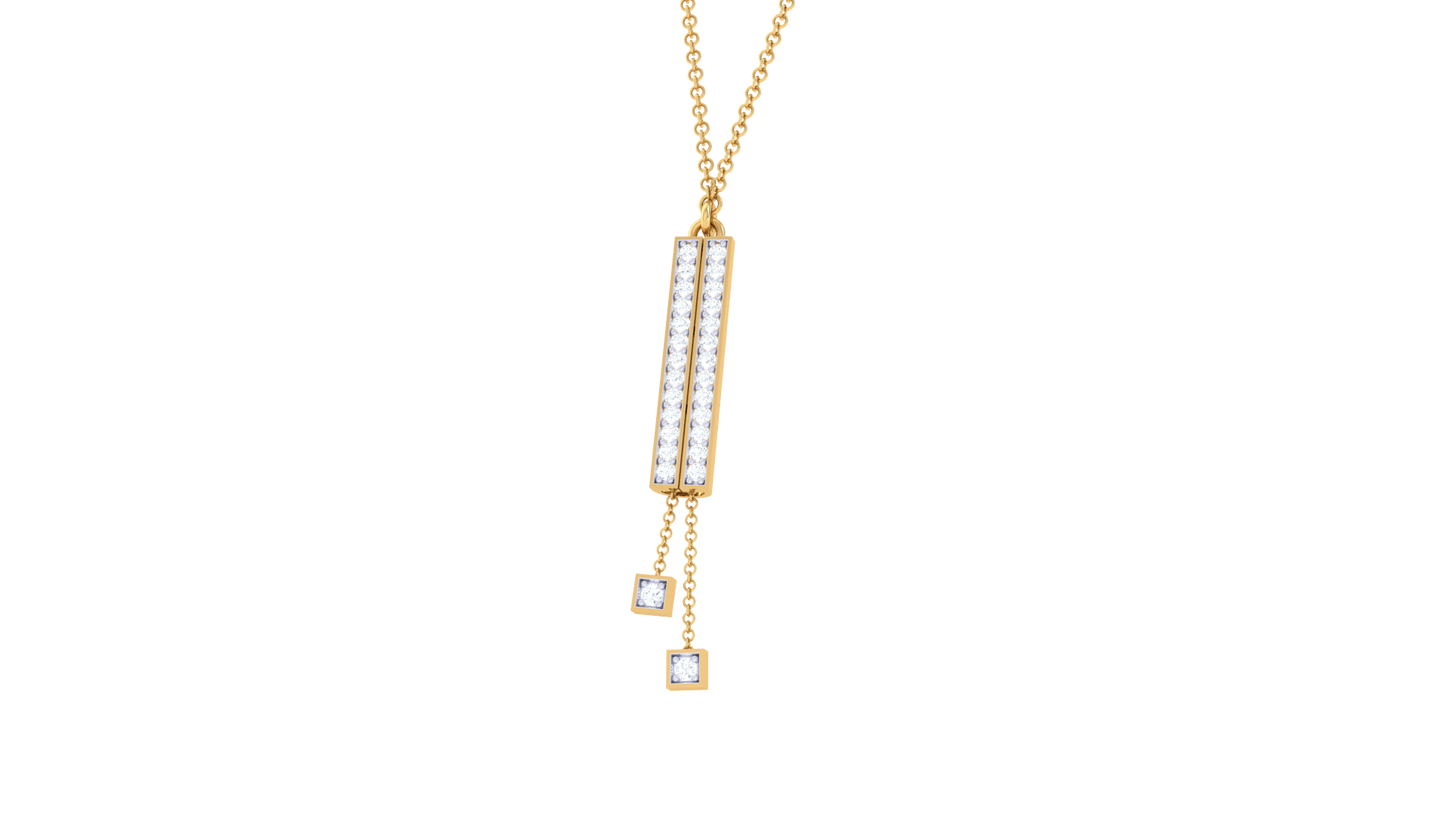 Geometric Drop Pendant With Dual Dangling Diamonds In Gold – 0.19 Ct