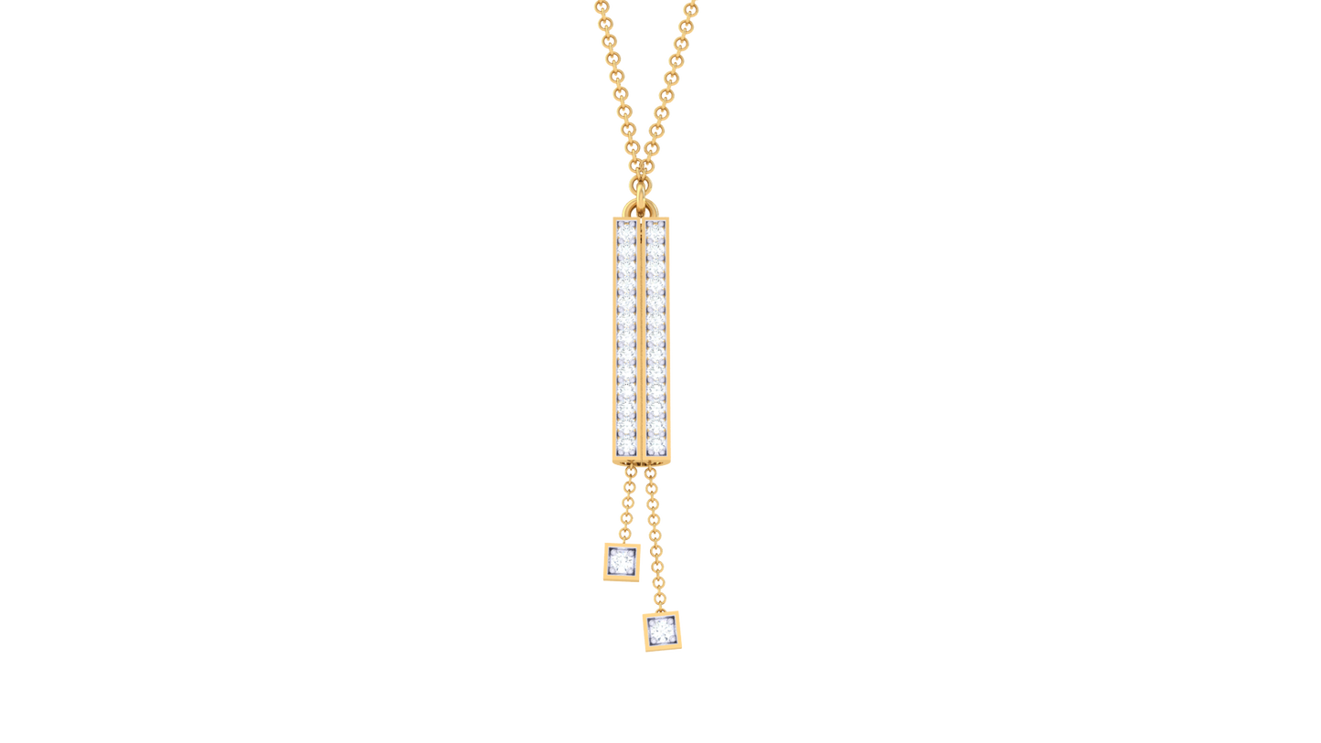 Geometric Drop Pendant With Dual Dangling Diamonds In Gold – 0.19 Ct