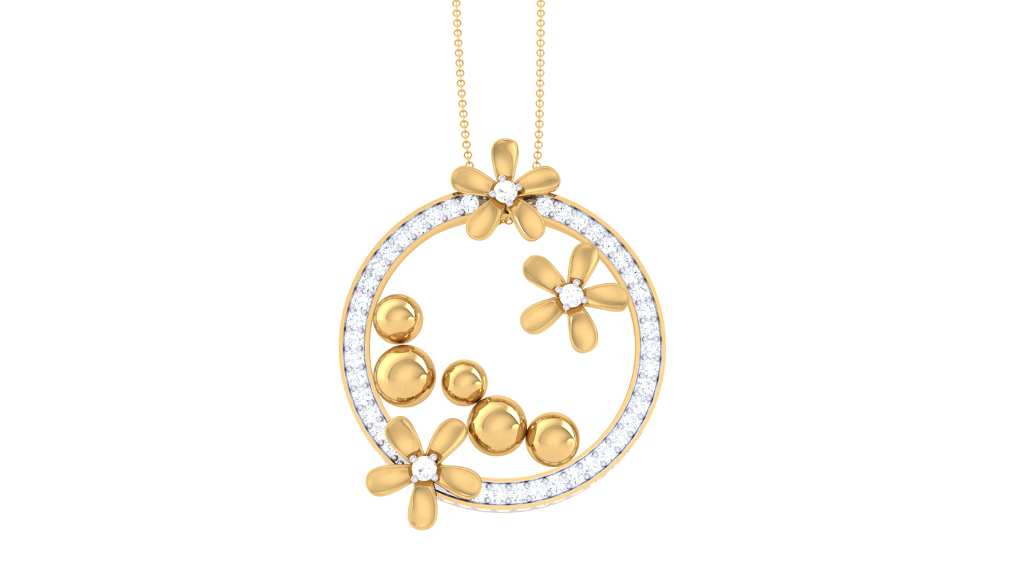 Blooming Orbit Pendant – 0.78 Ct Diamonds and Gold Accents