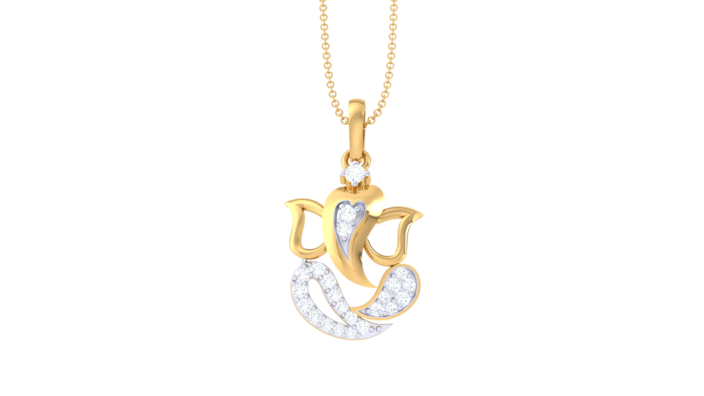 Divine Lord Ganesha Diamond Pendant In Gold - 0.12 Ct Brilliant-Cut