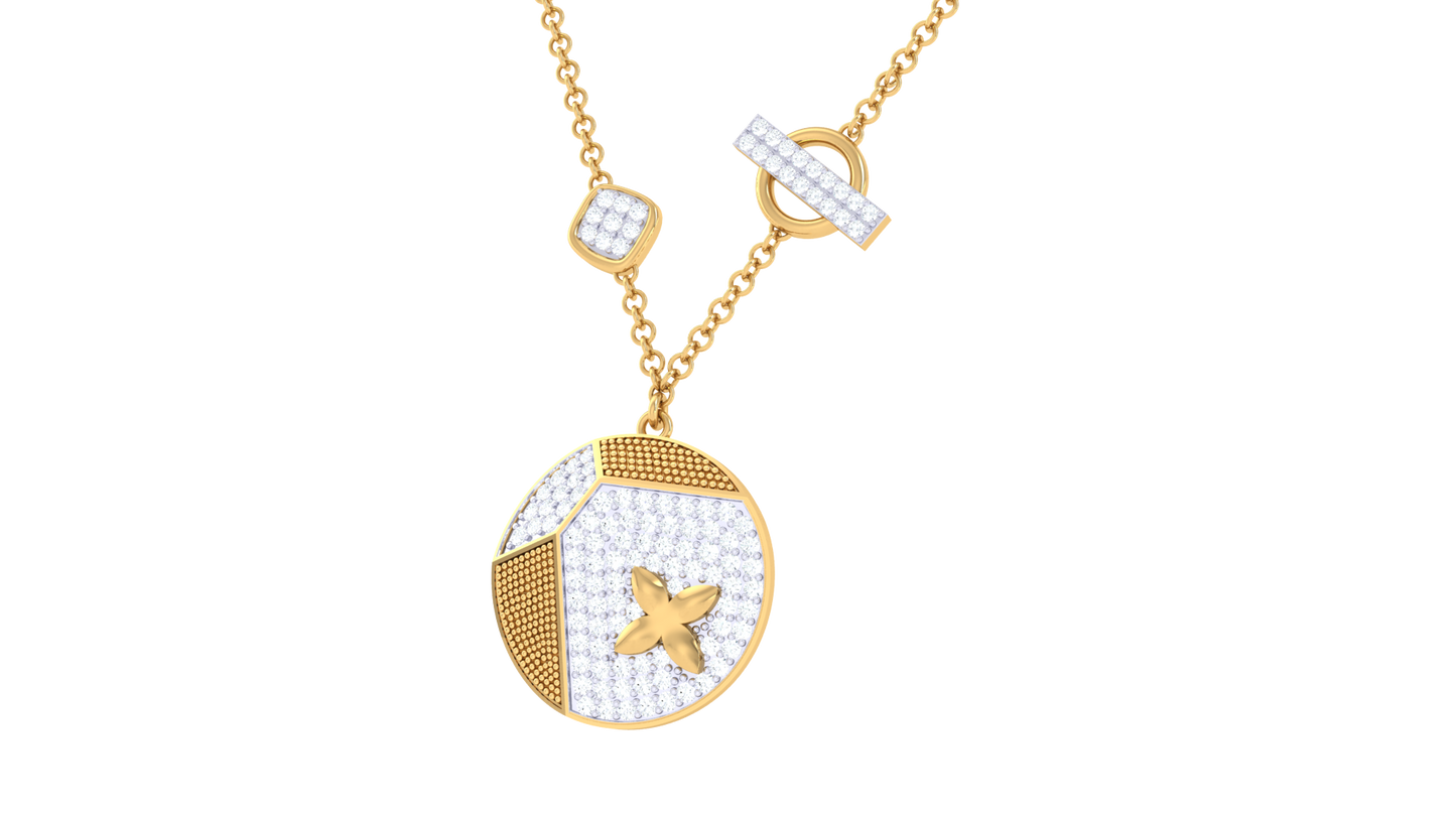 Geometric Charm Gold Pendent With Star Detail – 0.83 Ct Pave Diamonds