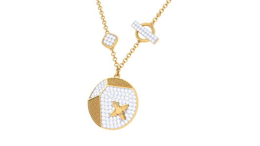 Geometric Charm Gold Pendent With Star Detail – 0.83 Ct Pave Diamonds