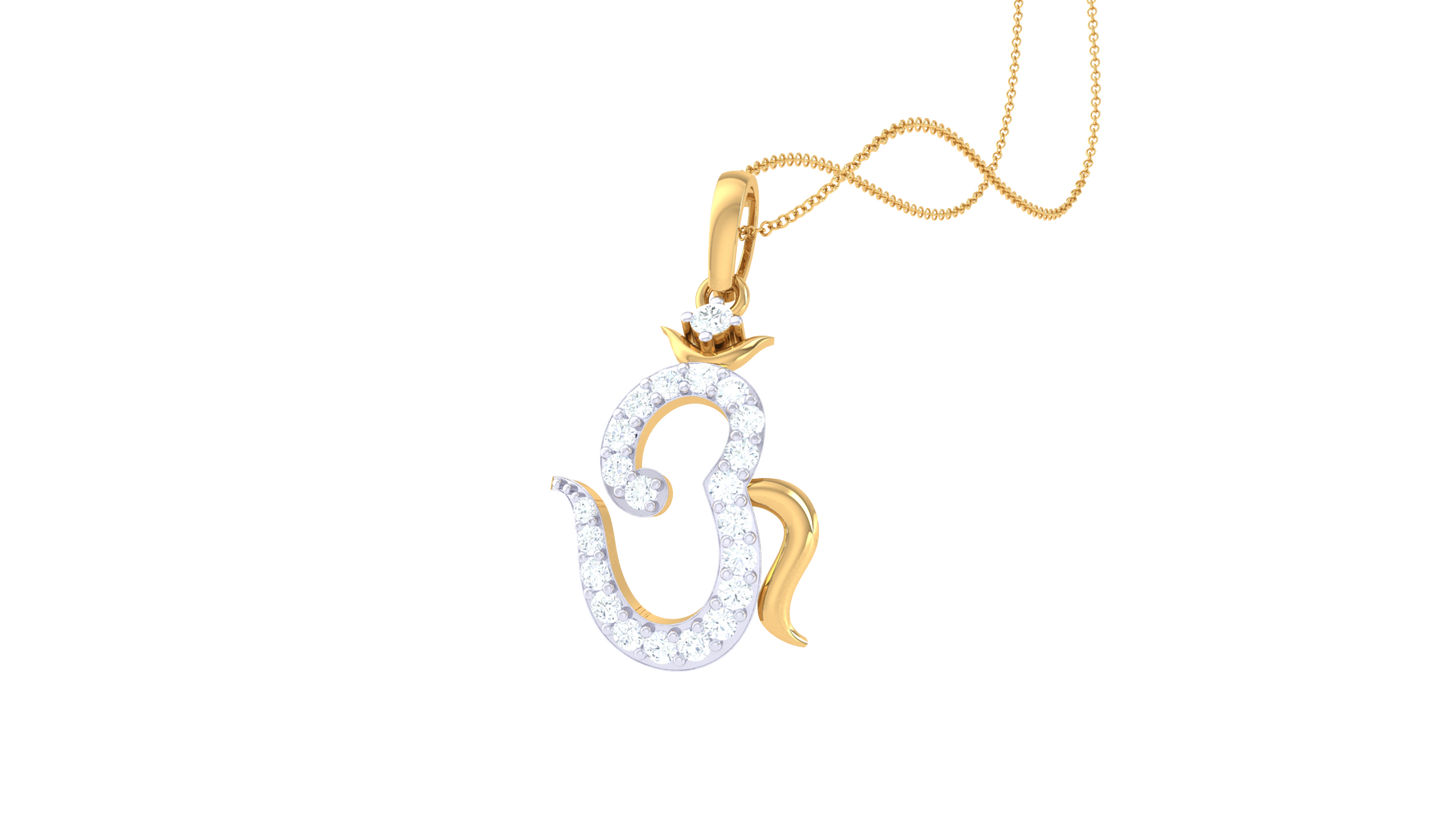 Om Siva Pendant In Gold - 0.18 Ct Diamonds and Lotus Accent