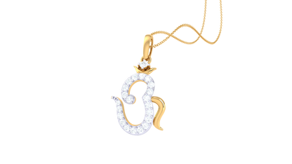 Om Siva Pendant In Gold - 0.18 Ct Diamonds and Lotus Accent