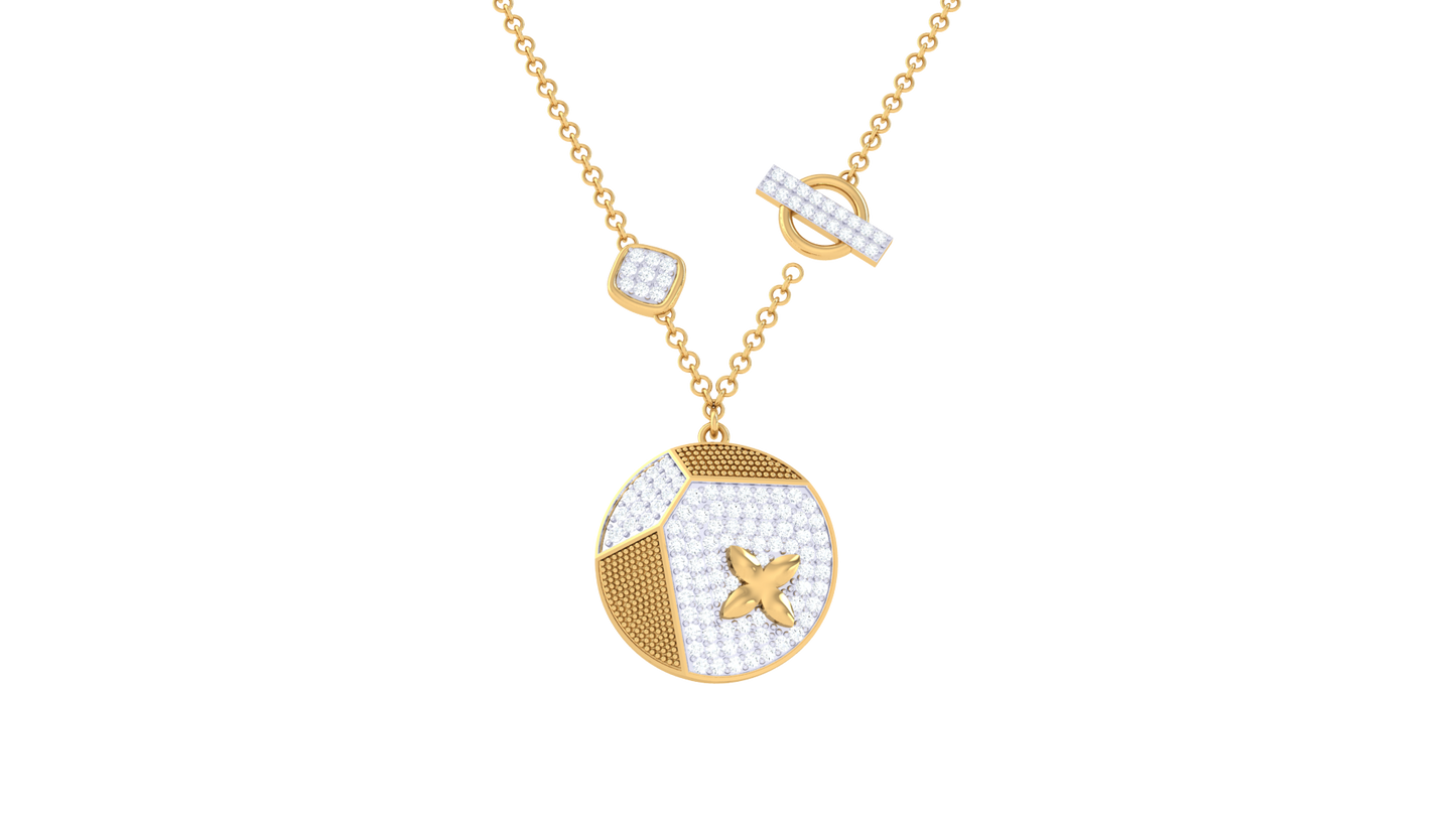 Geometric Charm Gold Pendent With Star Detail – 0.83 Ct Pave Diamonds
