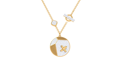 Geometric Charm Gold Pendent With Star Detail – 0.83 Ct Pave Diamonds