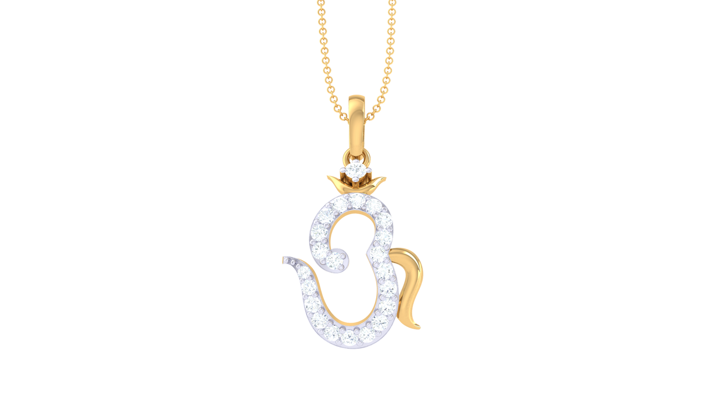 Om Siva Pendant In Gold - 0.18 Ct Diamonds and Lotus Accent