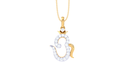 Om Siva Pendant In Gold - 0.18 Ct Diamonds and Lotus Accent