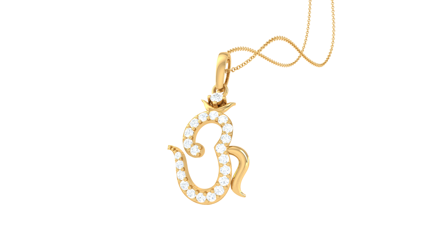 Om Siva Pendant In Gold - 0.18 Ct Diamonds and Lotus Accent