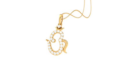 Om Siva Pendant In Gold - 0.18 Ct Diamonds and Lotus Accent