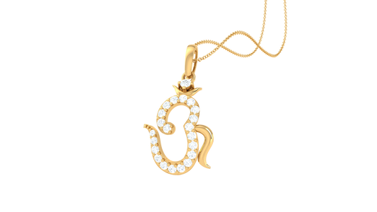 Om Siva Pendant In Gold - 0.18 Ct Diamonds and Lotus Accent