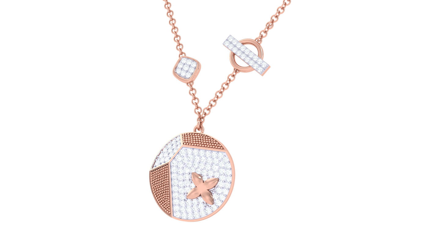 Geometric Charm Gold Pendent With Star Detail – 0.83 Ct Pave Diamonds