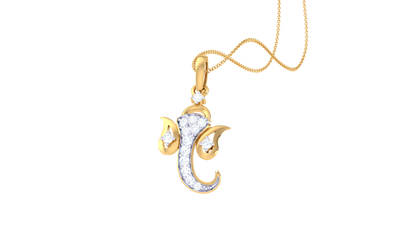Artistic Ganesha Pendant In Gold - 0.01 Ct Sparking Diamond