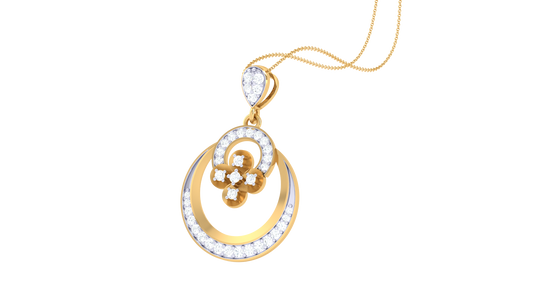 Teardrop & Floral Motif Pendant In Gold – 0.28 Ct Diamond Accents