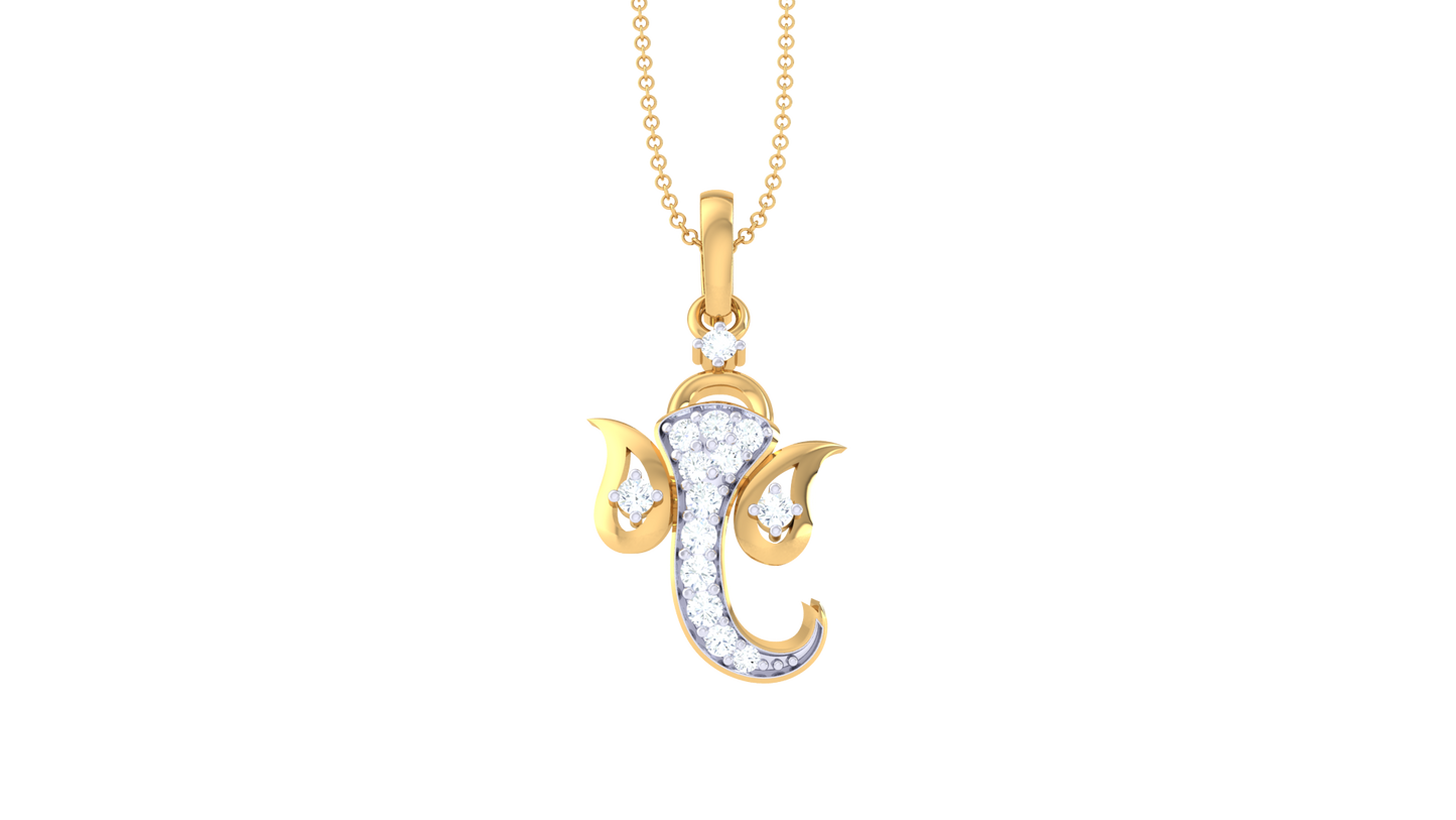 Artistic Ganesha Pendant In Gold - 0.01 Ct Sparking Diamond