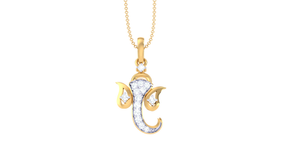 Artistic Ganesha Pendant In Gold - 0.01 Ct Sparking Diamond
