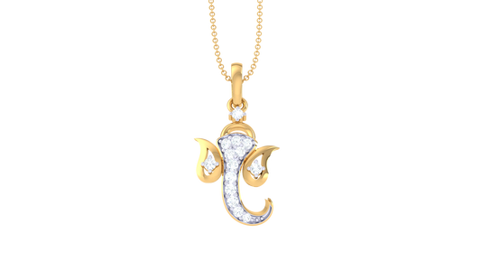 Artistic Ganesha Pendant In Gold - 0.01 Ct Sparking Diamond