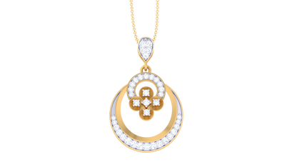 Teardrop & Floral Motif Pendant In Gold – 0.28 Ct Diamond Accents