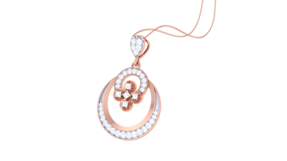 Teardrop & Floral Motif Pendant In Gold – 0.28 Ct Diamond Accents