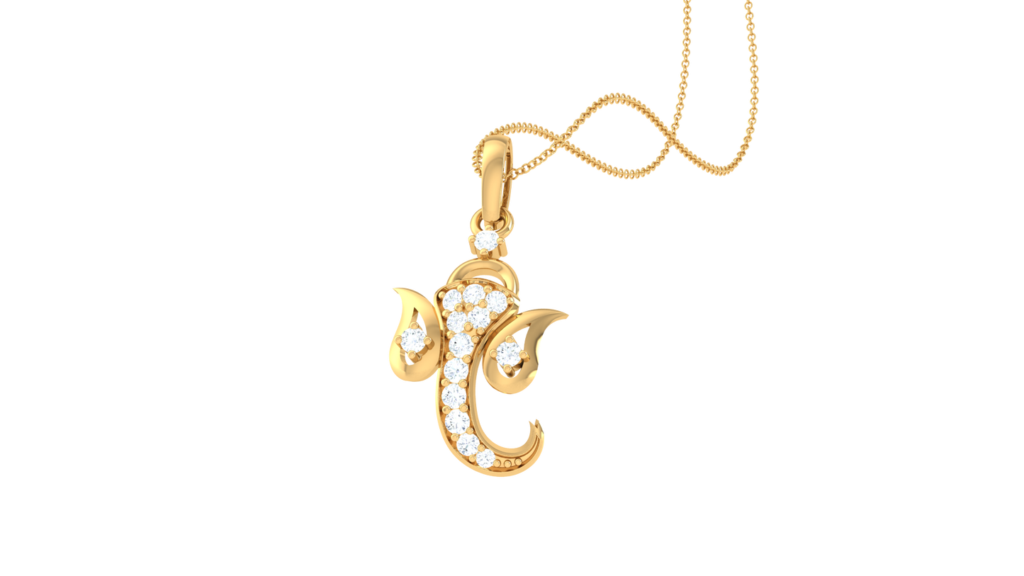 Artistic Ganesha Pendant In Gold - 0.01 Ct Sparking Diamond