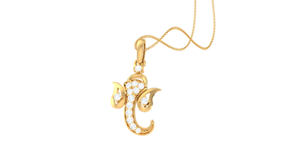 Artistic Ganesha Pendant In Gold - 0.01 Ct Sparking Diamond