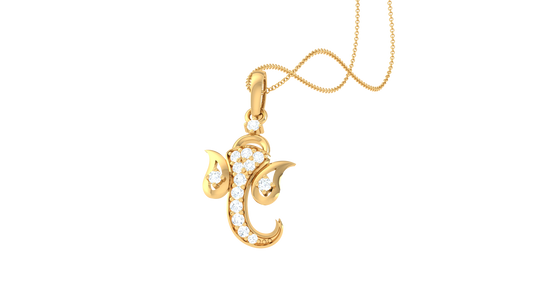 Artistic Ganesha Pendant In Gold - 0.01 Ct Sparking Diamond