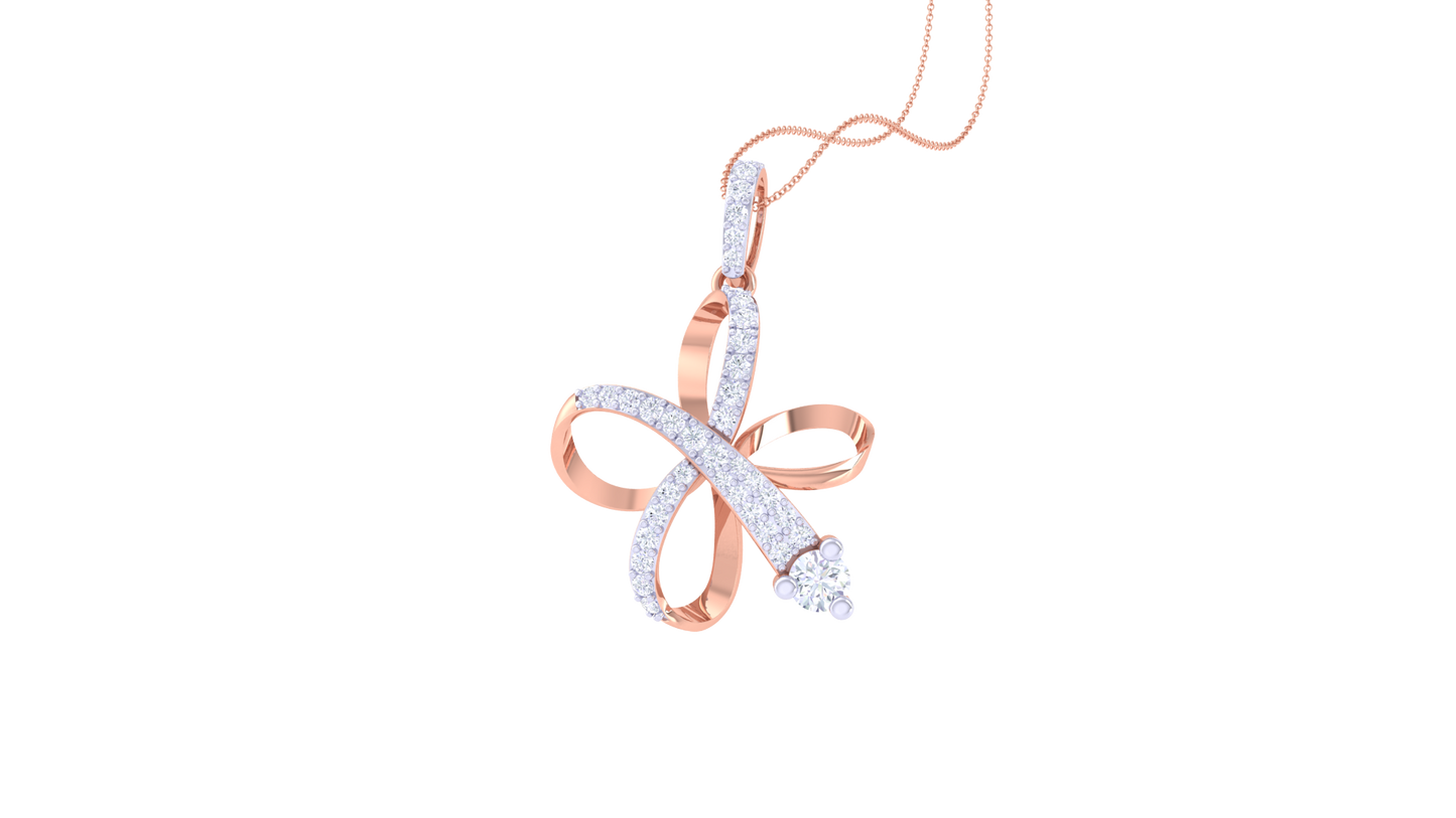 Elegant Flower Drop Pendant With Diamond In Gold -  0.52  Ct