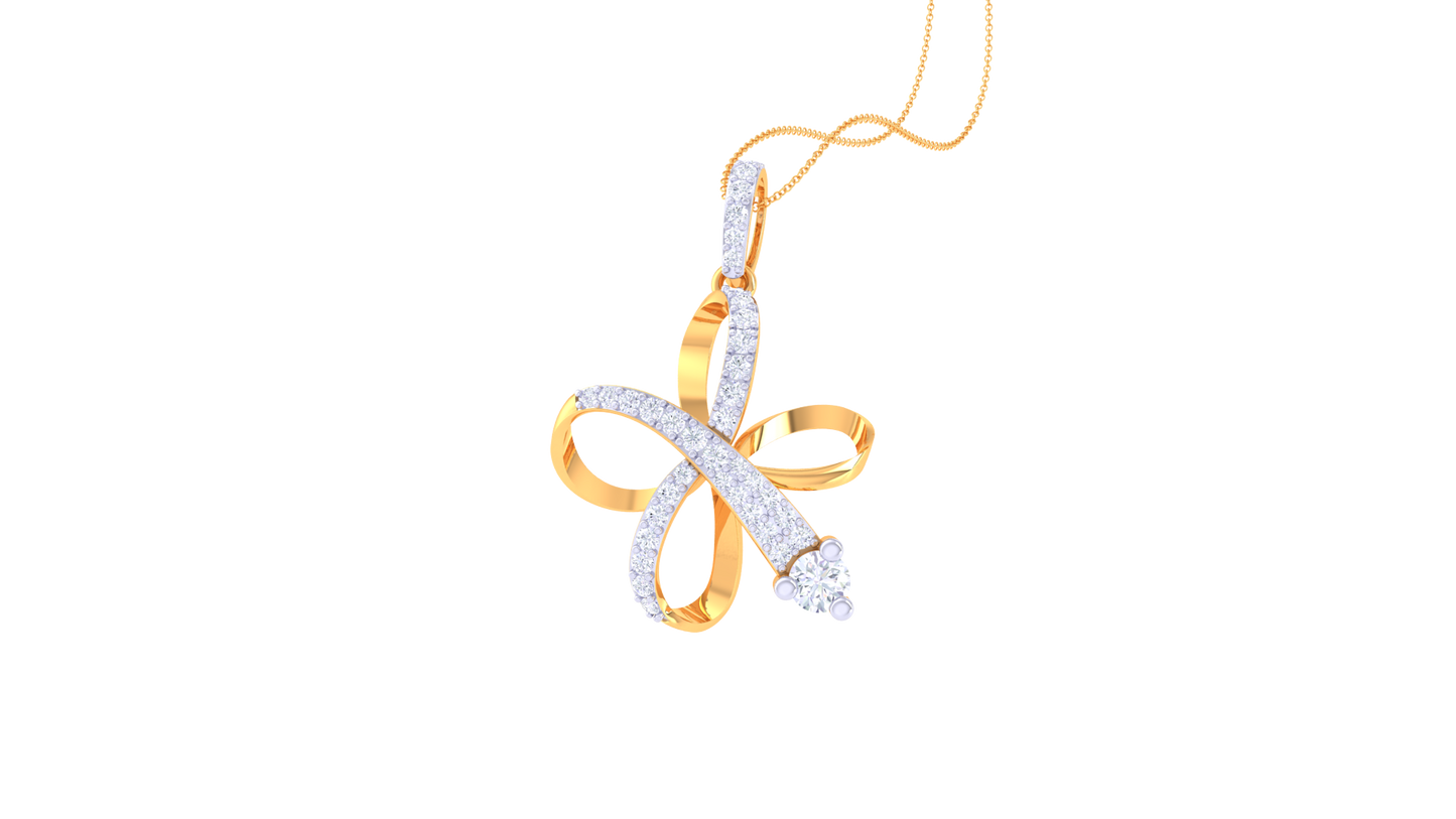 Elegant Flower Drop Pendant With Diamond In Gold -  0.52  Ct