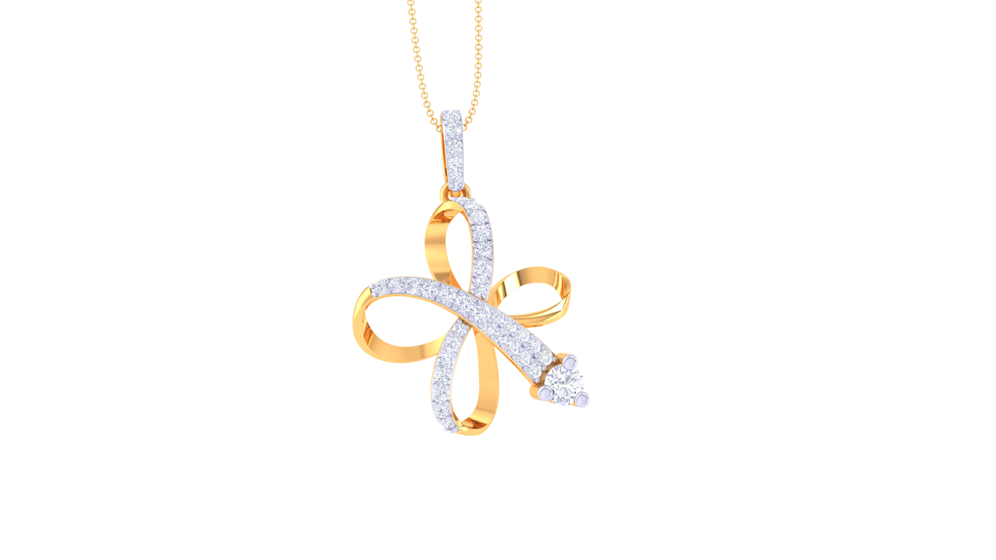 Elegant Flower Drop Pendant With Diamond In Gold -  0.52  Ct