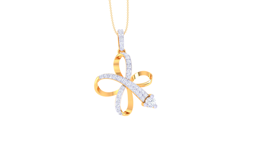 Elegant Flower Drop Pendant With Diamond In Gold -  0.52  Ct