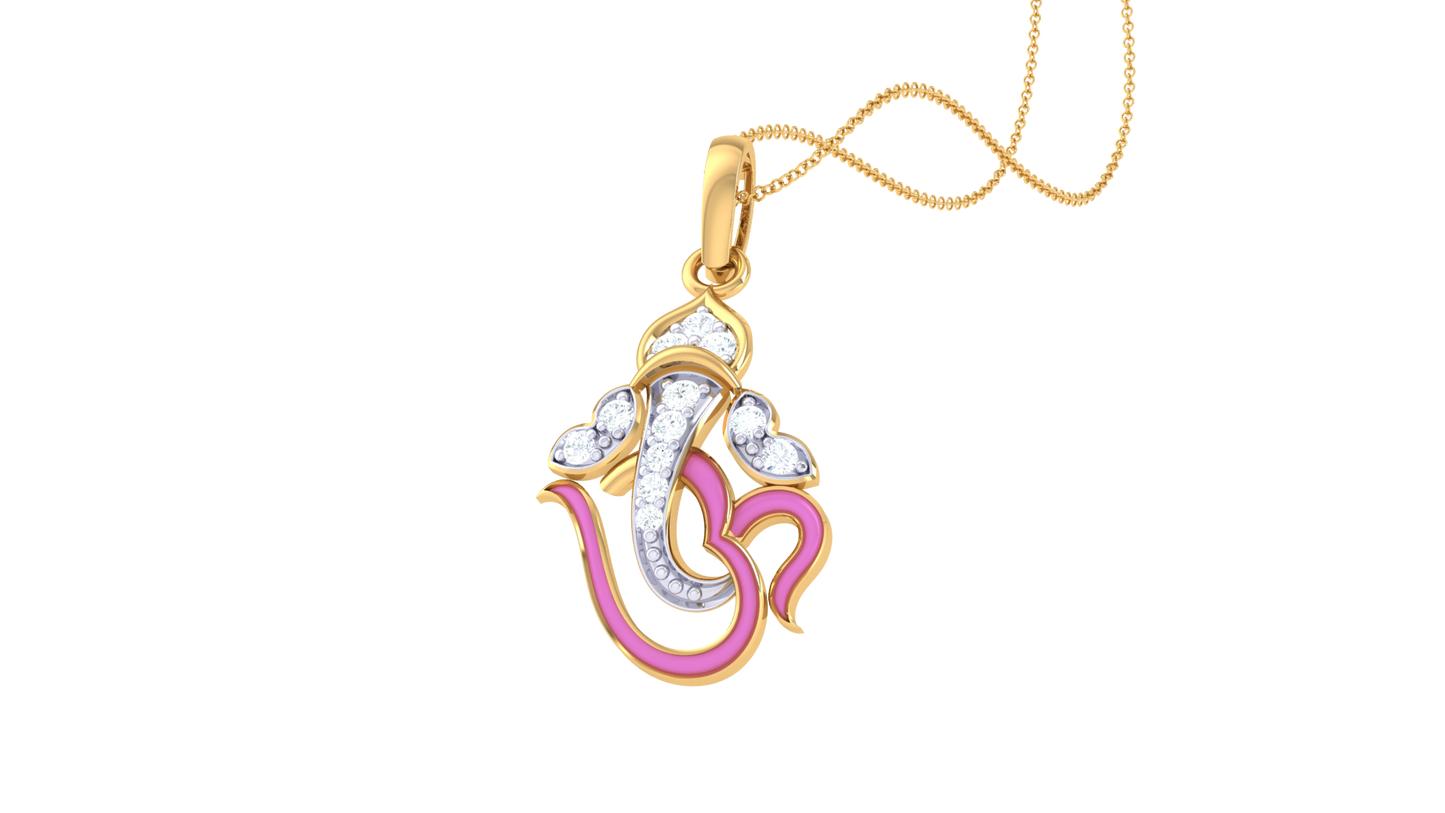 Siddhi Vinayak Om Pendant In Gold - 0.07 Ct Diamonds