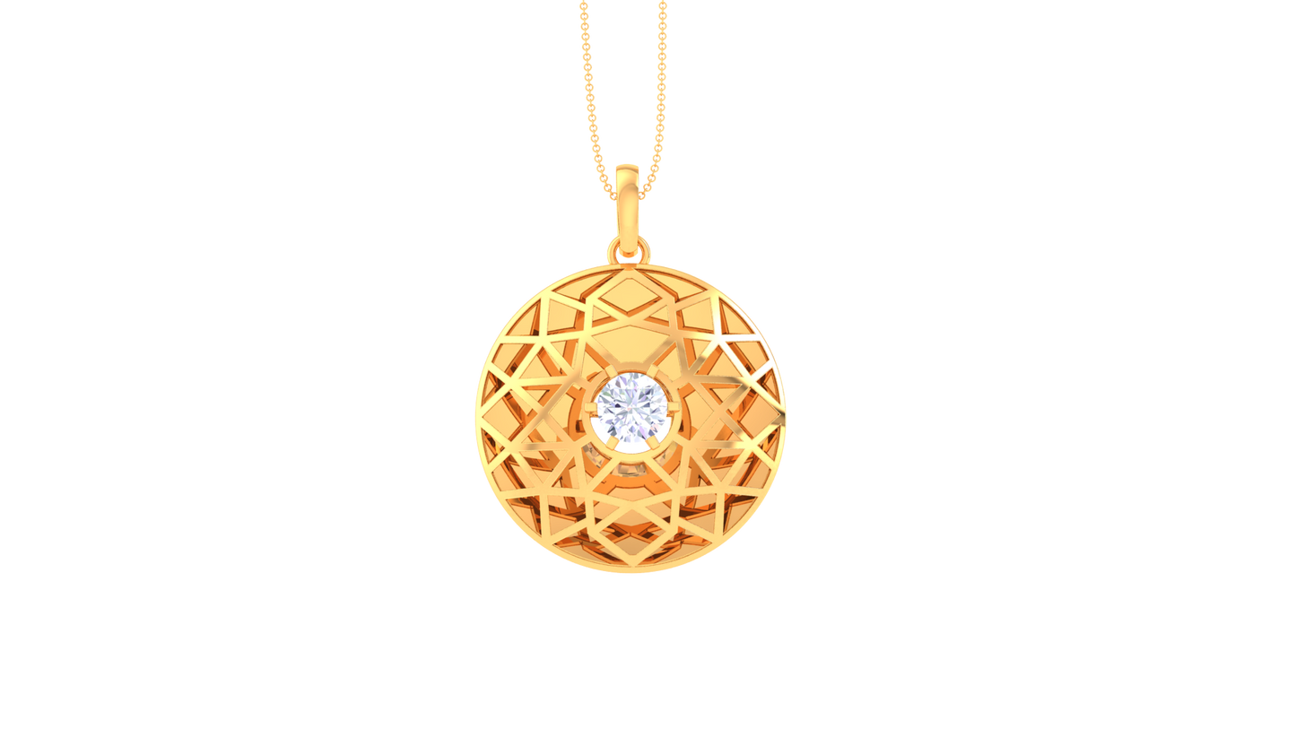 Geometric Lattice Circle Pendant in Rose Gold - 0.59 Ct Brilliant Cut Diamond Centerpiece