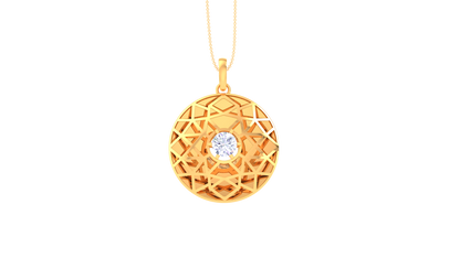 Geometric Lattice Circle Pendant in Rose Gold - 0.59 Ct Brilliant Cut Diamond Centerpiece