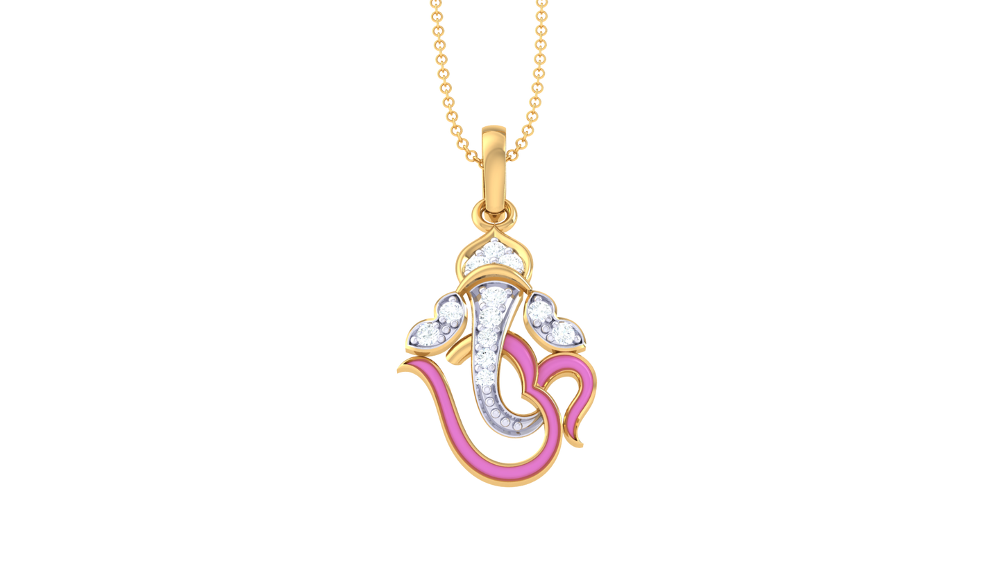 Siddhi Vinayak Om Pendant In Gold - 0.07 Ct Diamonds