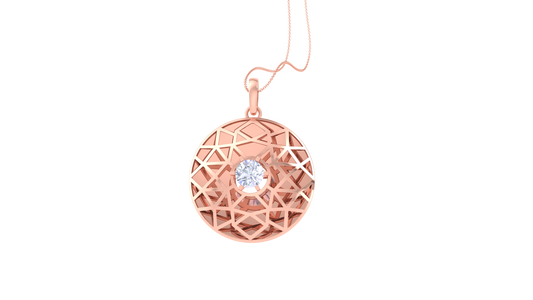 Geometric Lattice Circle Pendant in Rose Gold - 0.59 Ct Brilliant Cut Diamond Centerpiece