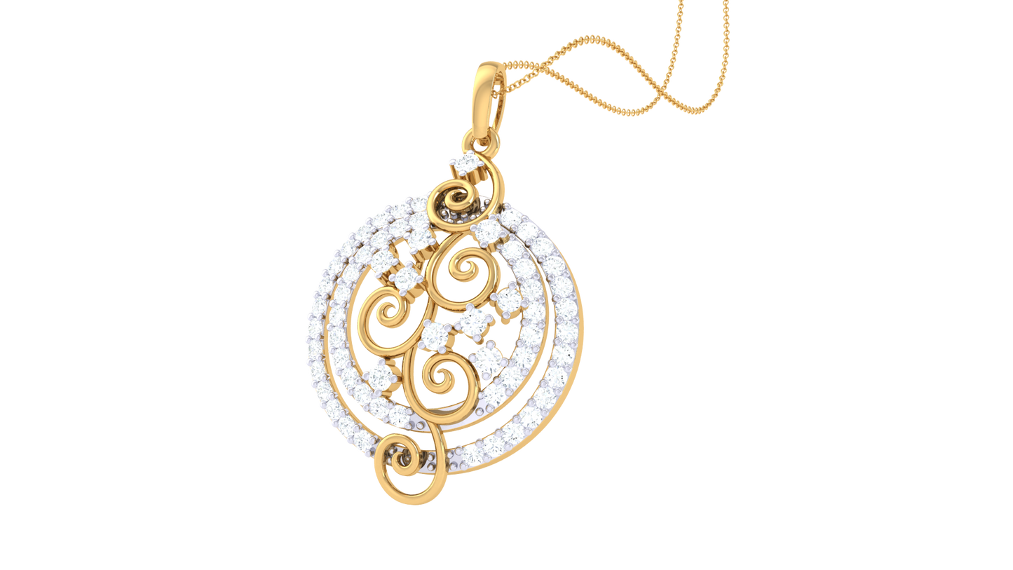 Ornate Spiral Halo Pendant - 0.51 Ct Diamonds In Yellow Gold